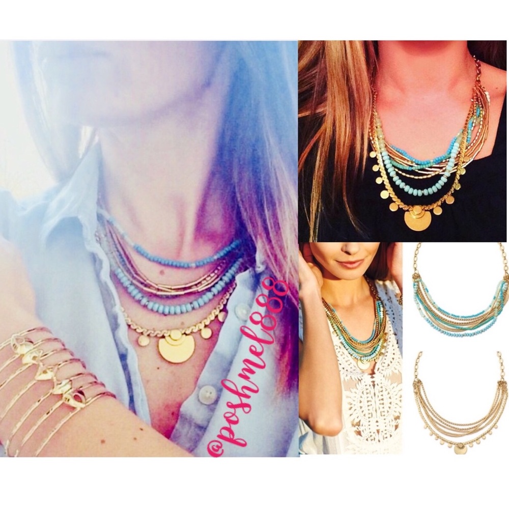 Stella & Dot | EXOTIC VERSATILE 4-in-1 Layered Gold Coin + Turquoise Nec…